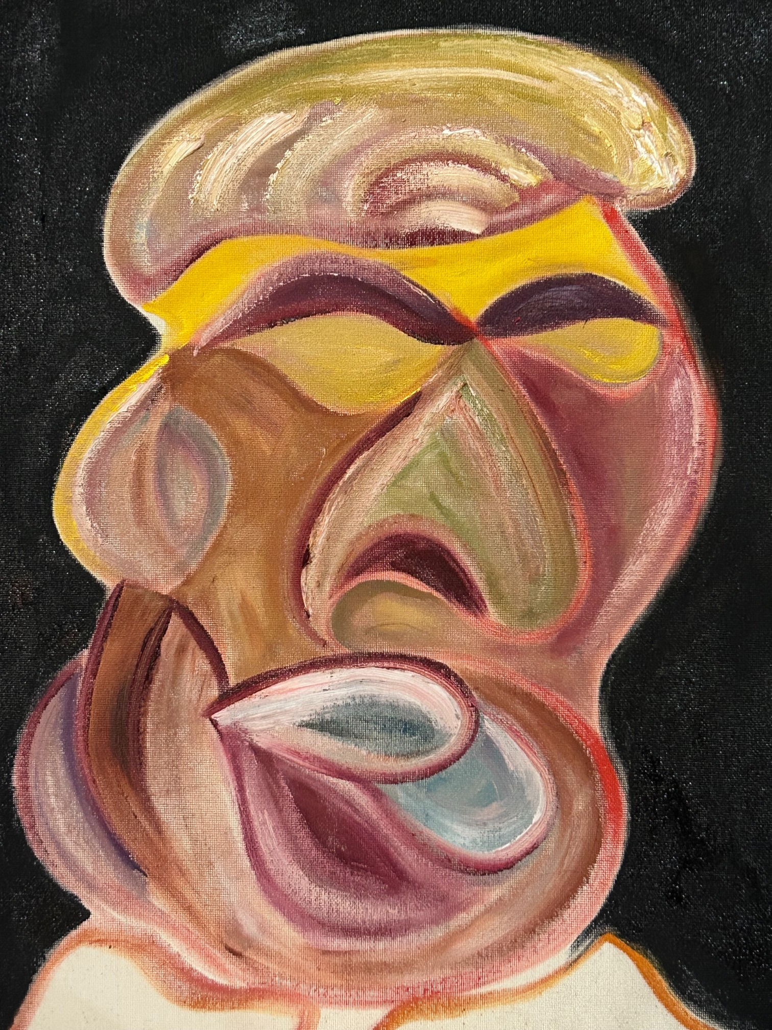 Abstracted gold and rose face on a black ground