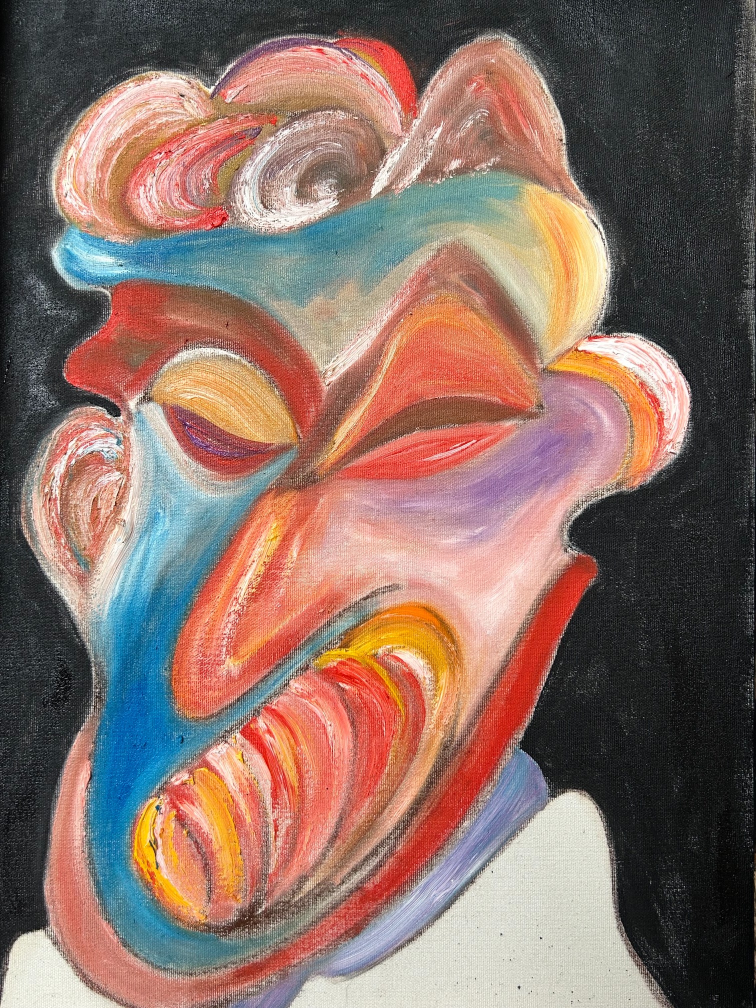 Multicolored abstracted face on black