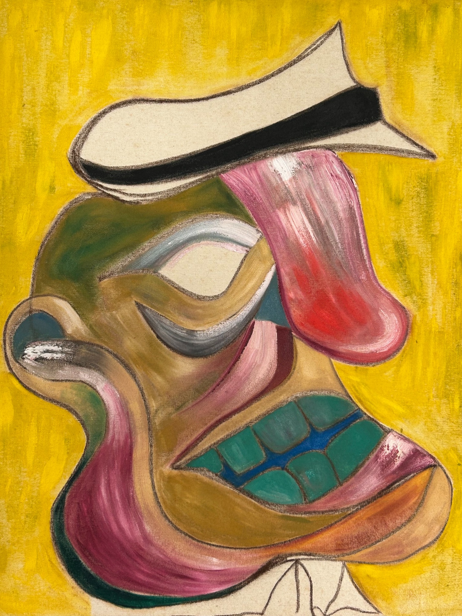 Abstracted face on a yellow ground